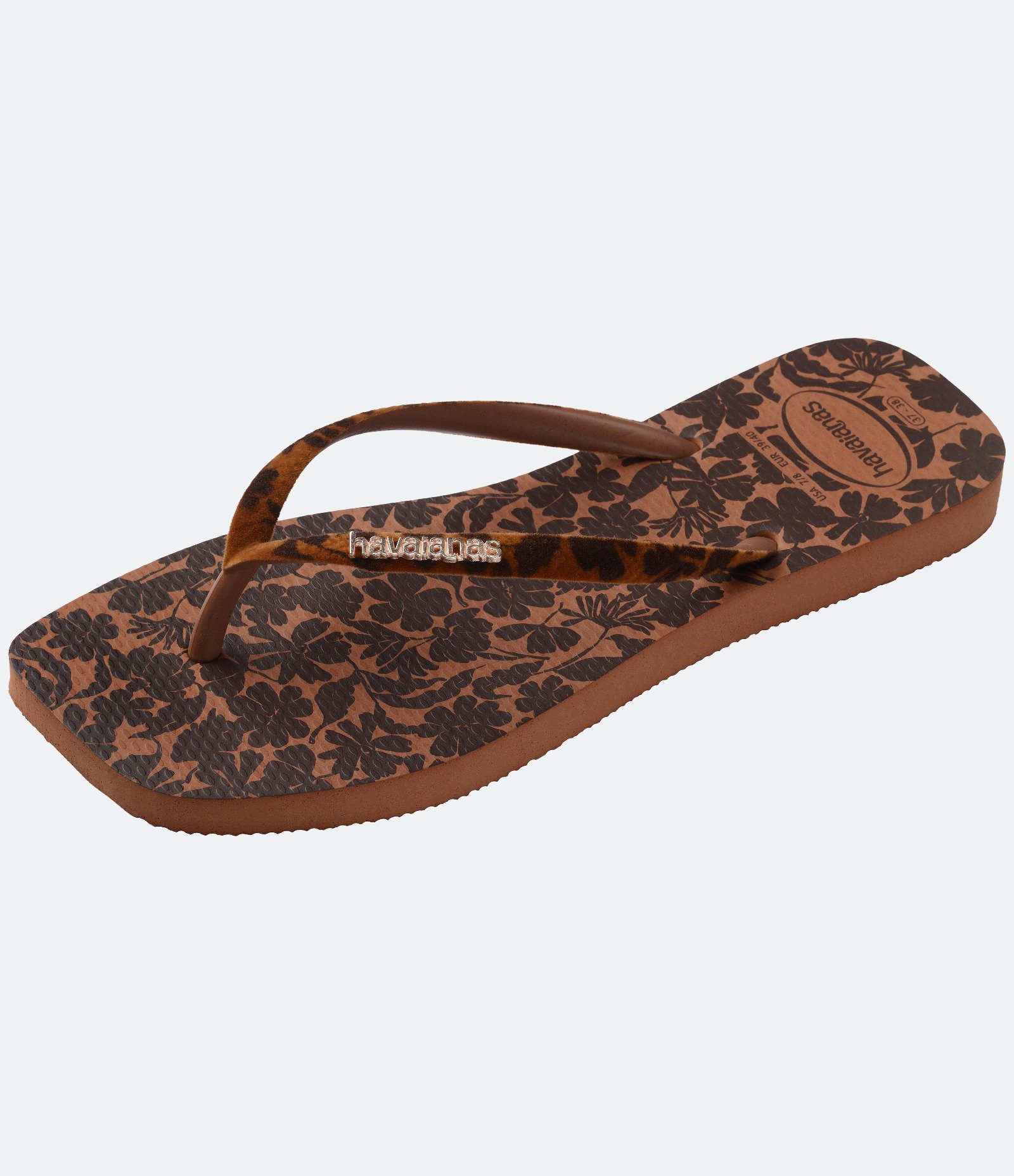 Chinelo Havaianas com Bico Quadrado e Estampa Floral Marrom 6