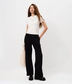 Calça Wide Leg em Moletom com Friso Frontal
