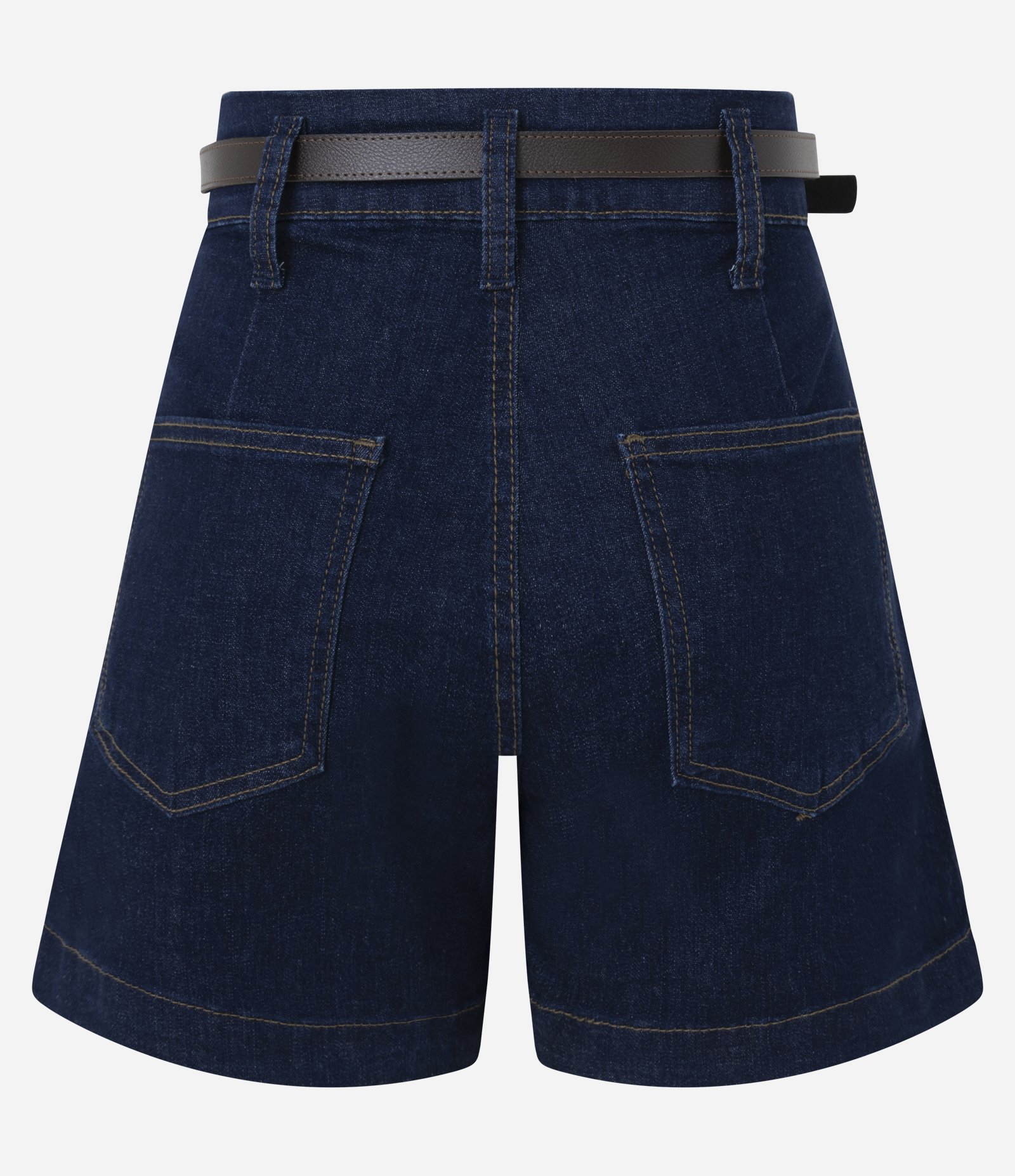 Short Jeans com Cintura Alta e Cinto em PU Azul Escuro 2
