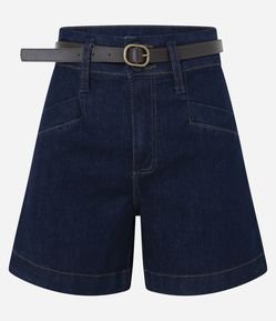 Short Jeans com Cintura Alta e Cinto em PU