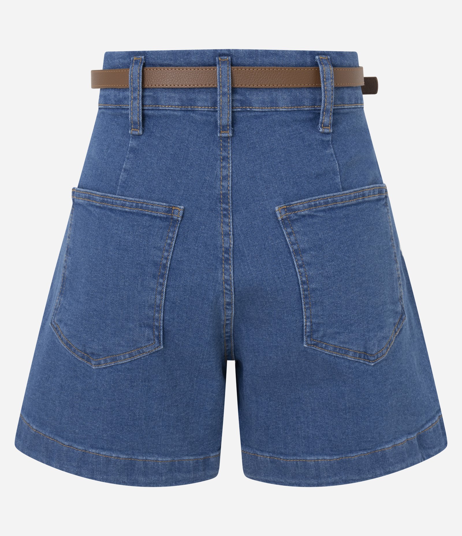 Short Jeans com Cintura Alta e Cinto em PU Azul Médio 2