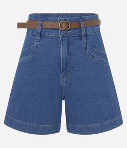 Short Jeans com Cintura Alta e Cinto em PU