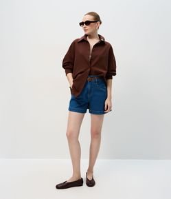 Short Jeans com Cintura Alta e Cinto em PU