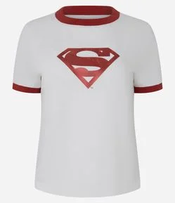 Camiseta em Algodão com Estampa SuperWoman e Contrastes