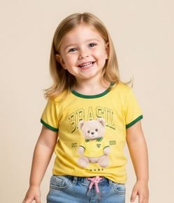 Camiseta Infantil com Estampa Urso Brasil  na Copa - Tam 1 a 6 Anos