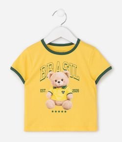 Camiseta Infantil com Estampa Urso Brasil  na Copa – Tam 1 a 6 Anos