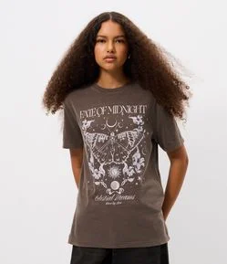 Camiseta Estampada com Lettering Fate of Midnight e Estonada