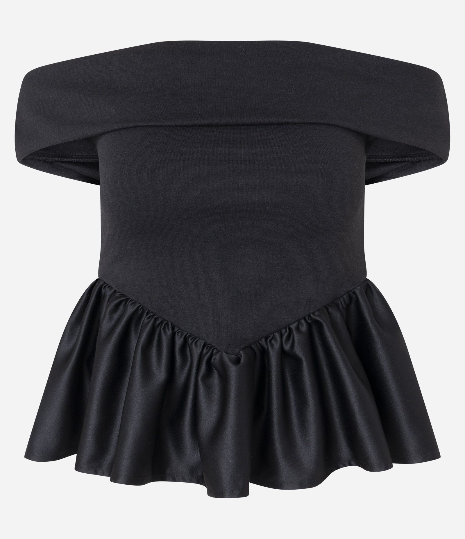Blusa Ombro a Ombro com Peplum em Cetim Preto 4