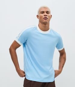 Camiseta Regular em Algodão com Listras Contrastantes