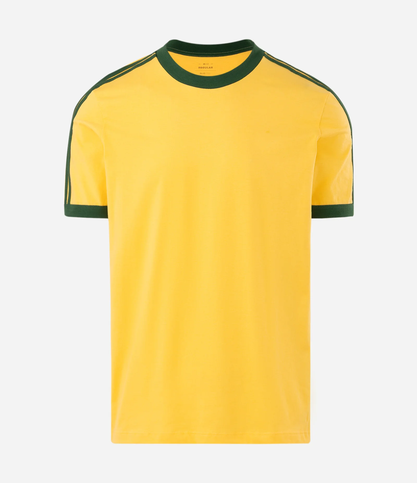 Camiseta Regular em Algodão com Listras Contrastantes Amarelo 4