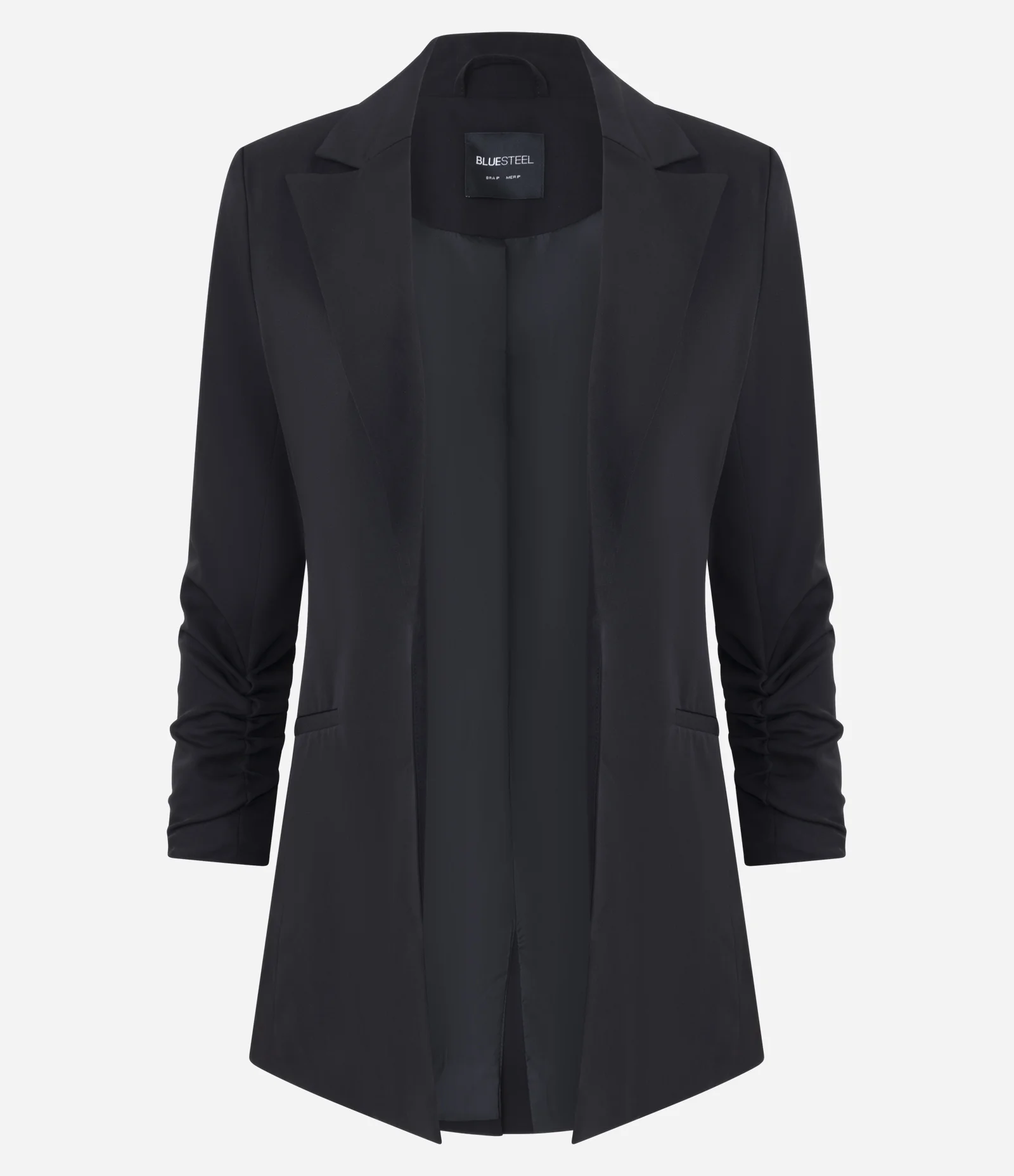 Blazer Alfaiatado Alongado com Franzido nas Mangas Preto 5