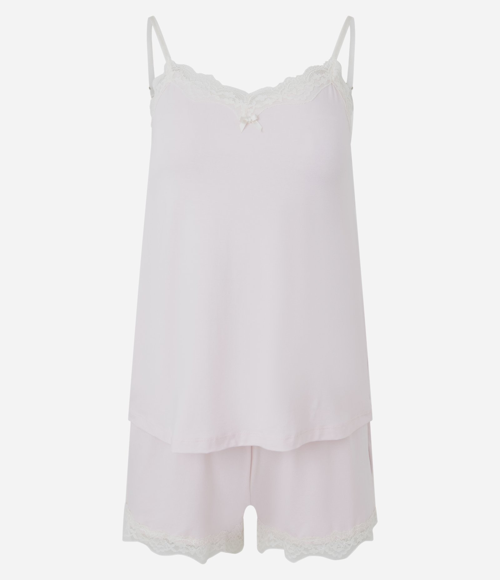 Pijama Curto em Viscose com Regata e Short Rendado Rosa 1