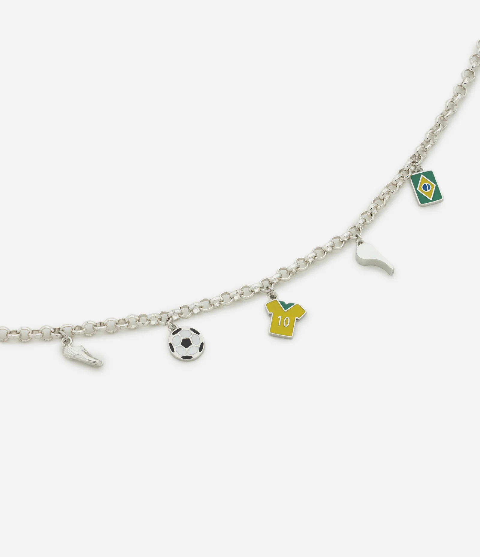 Colar Metal Futebol Brasil com Pingentes Prata 2