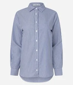Camisa em Tricoline com Abotoamento e Estampa de Listras em Fio Tinto