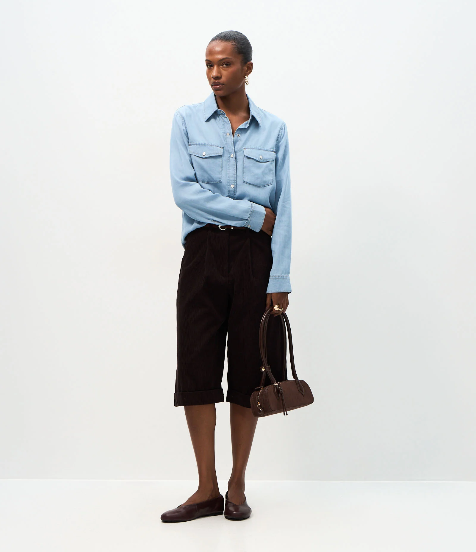 Camisa Western em Liocel com Bolsos Frontais Azul Claro 2