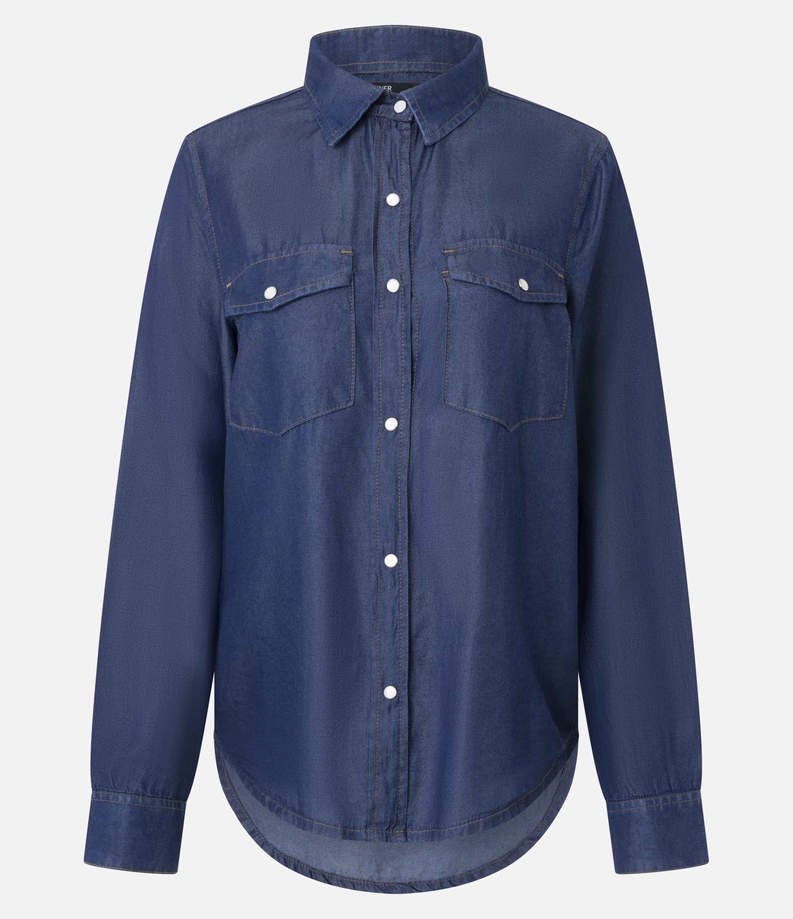 Camisa Western em Liocel com Bolsos Frontais Azul Escuro 1