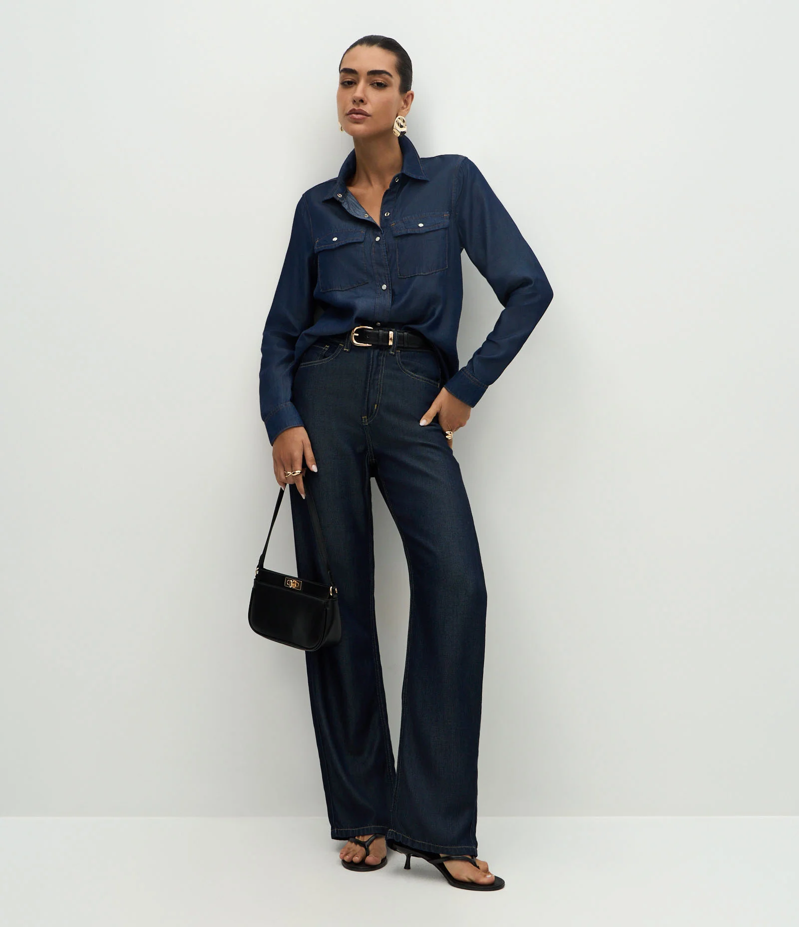 Camisa Western em Liocel com Bolsos Frontais Azul Escuro 2