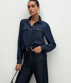 Camisa Western em Liocel com Bolsos Frontais