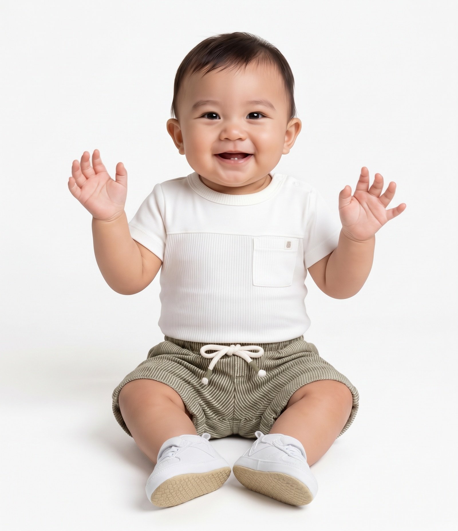 Bermuda Infantil em Algodão com Estampa Listrada e Cós Elástico Teddy Boom - Tam - 0 a 18 Meses Branco 2
