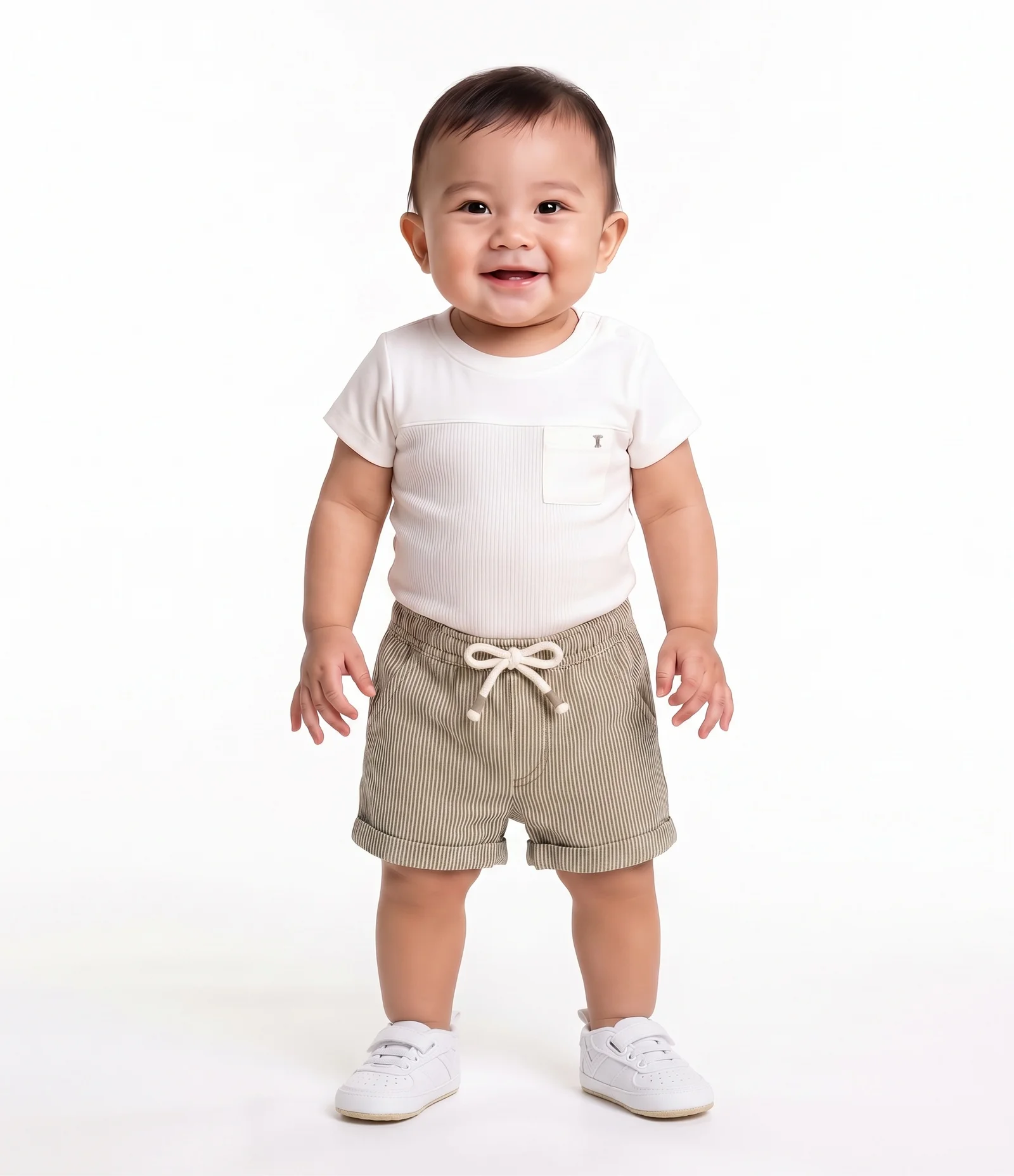 Bermuda Infantil em Algodão com Estampa Listrada e Cós Elástico Teddy Boom - Tam - 0 a 18 Meses Branco 1