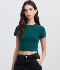Blusa Cropped Manga Curta em Cotton