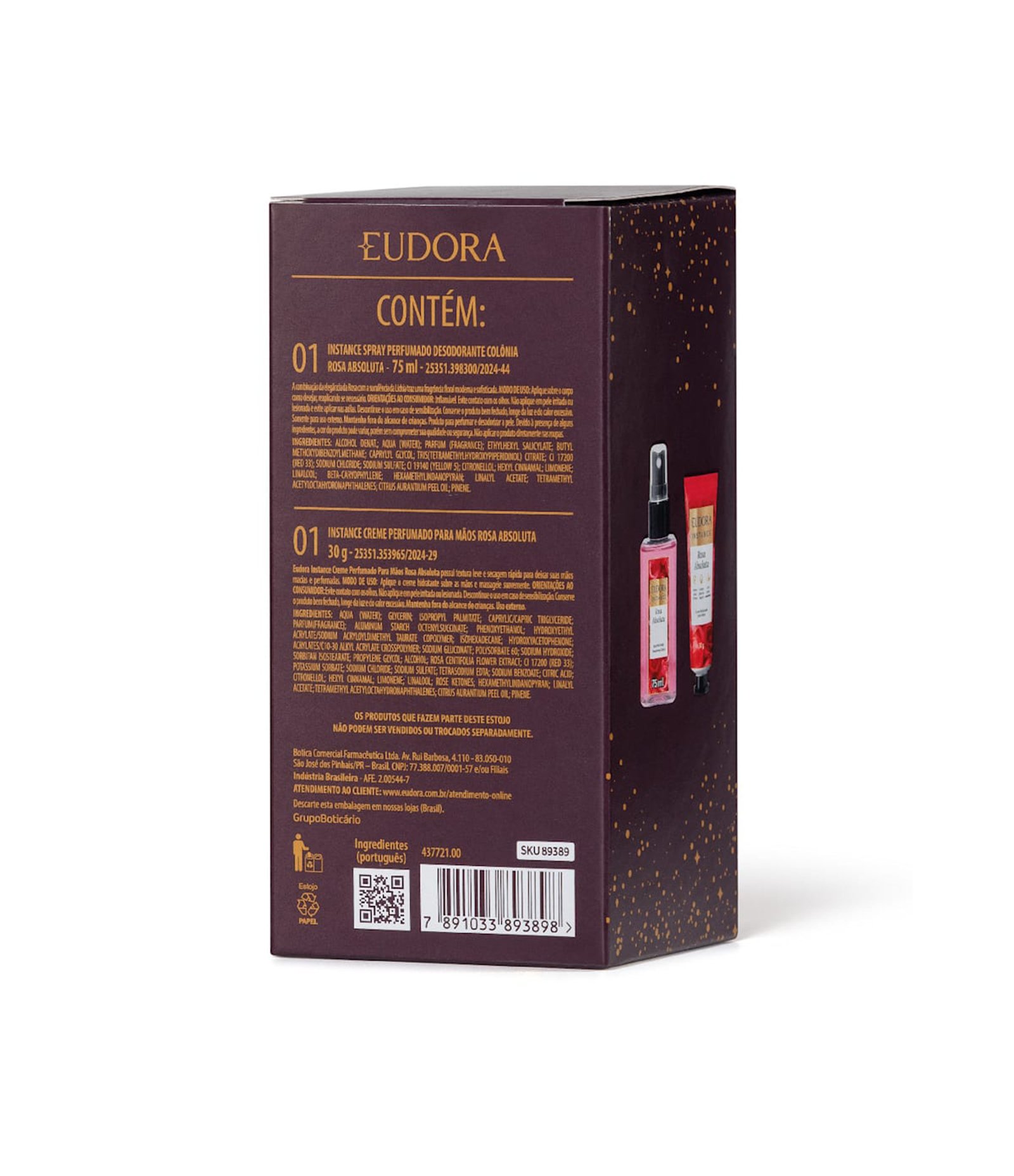 Kit Instance Eudora Rosa Absoluta Creme para Mãos 30g + Spray Perfumado para o Corpo 75ml KIT 2