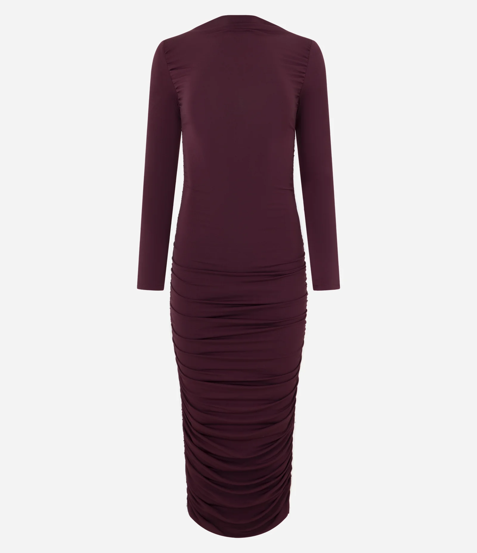 Vestido Midi em Microfibra com Decote Canoa e Franzidos Laterais Bordô 1