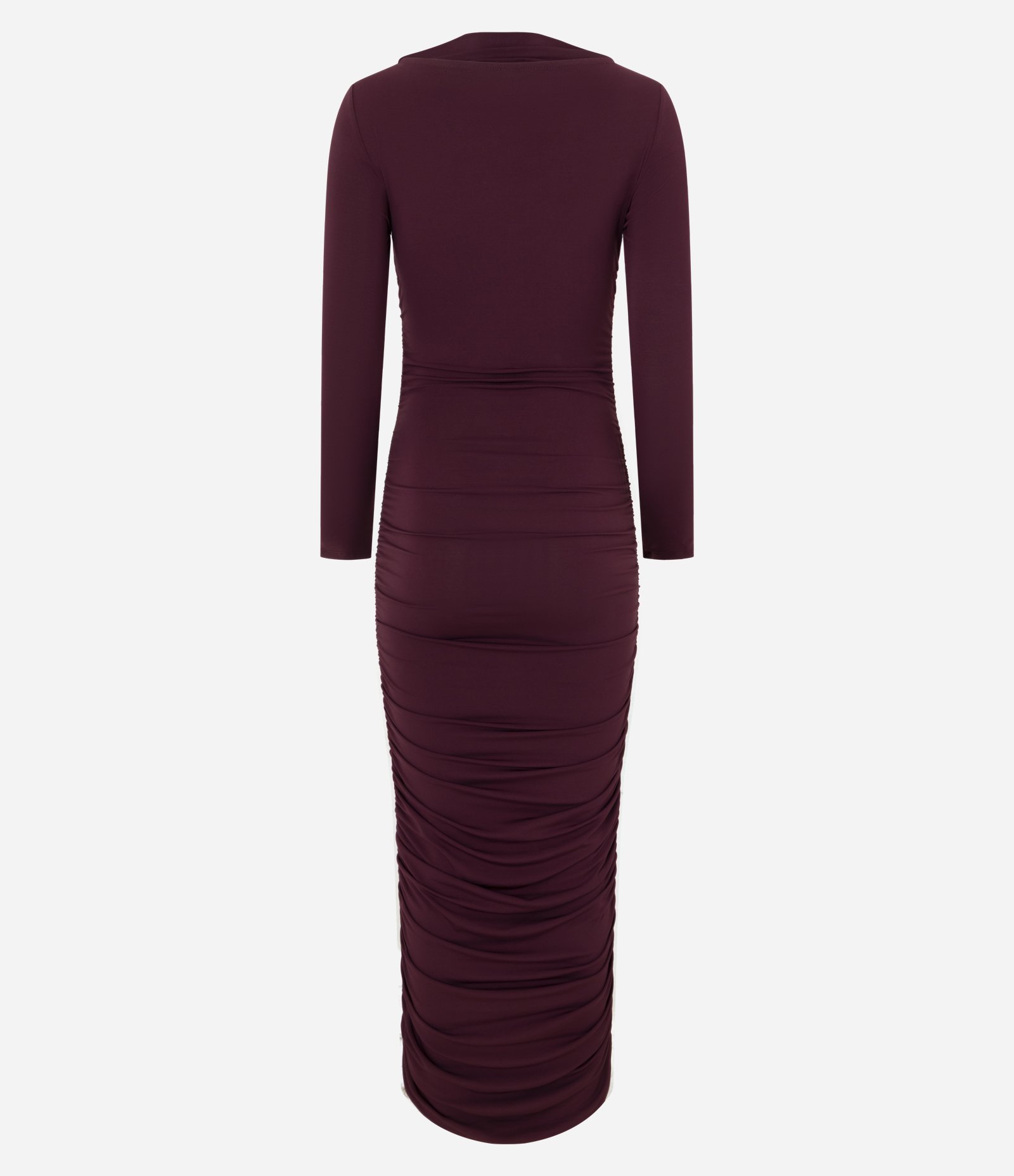 Vestido Midi em Microfibra com Decote Canoa e Franzidos Laterais Bordô 2