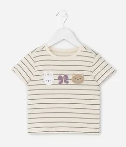 Camiseta Infantil Listrada com Estampa Trio de Amigos – Tam 1 a 6 Anos