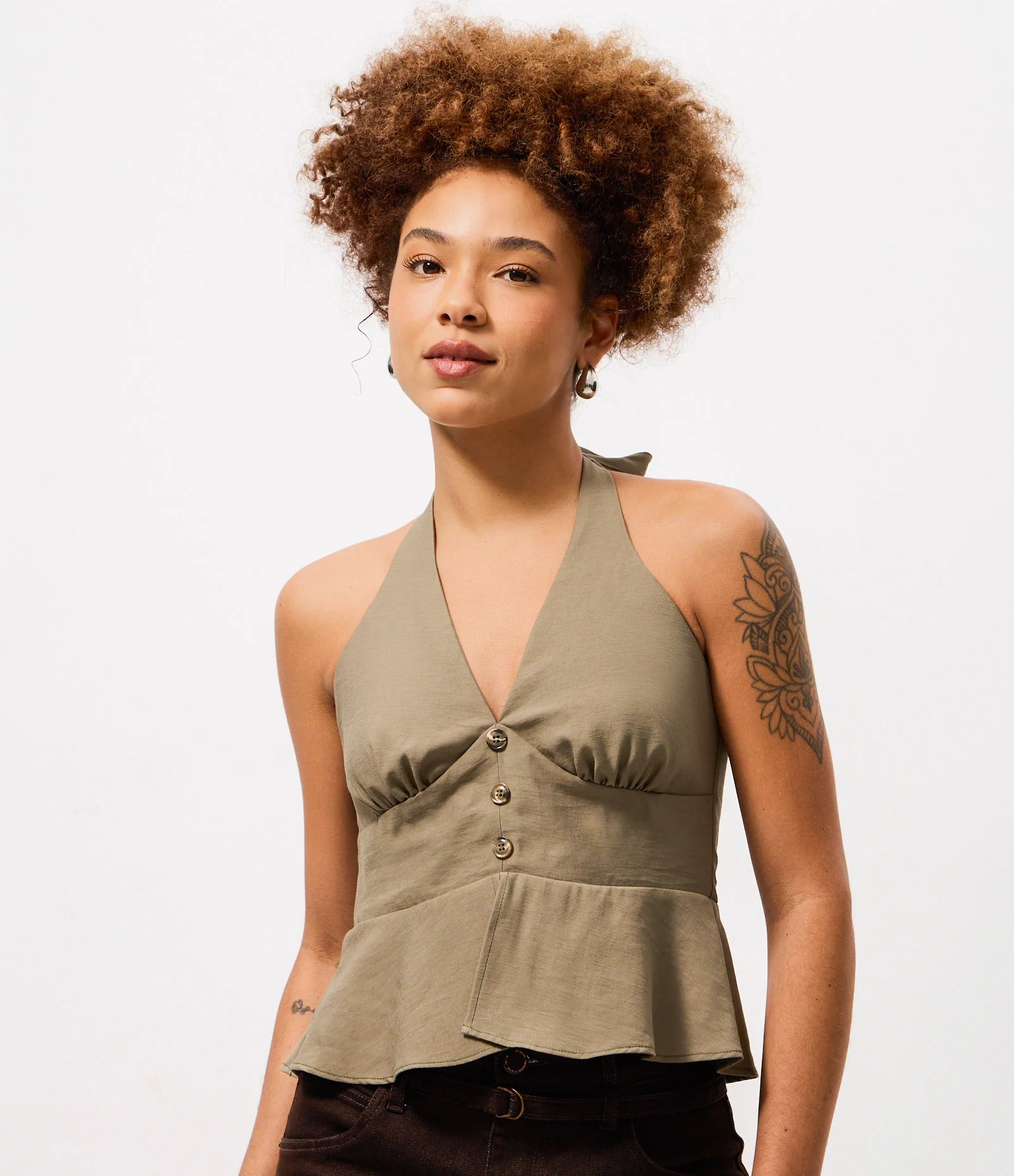 Blusa Frente Única Alfaiatada com Decote Verde 1