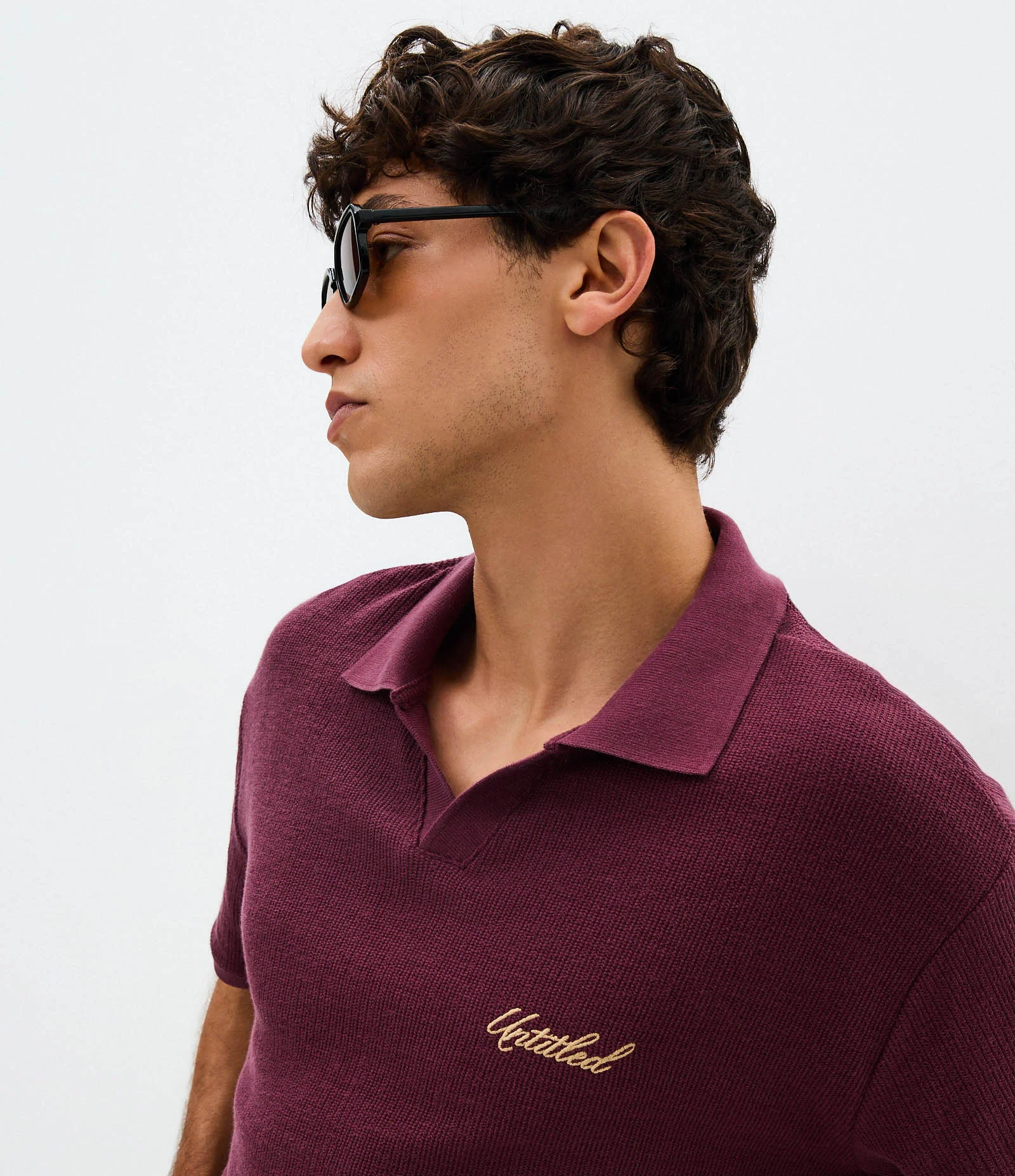 Camiseta Boxy com Gola Polo e Bordado Vinho 3