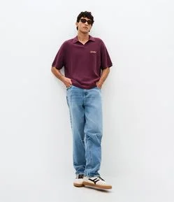 Camiseta Boxy com Gola Polo e Bordado