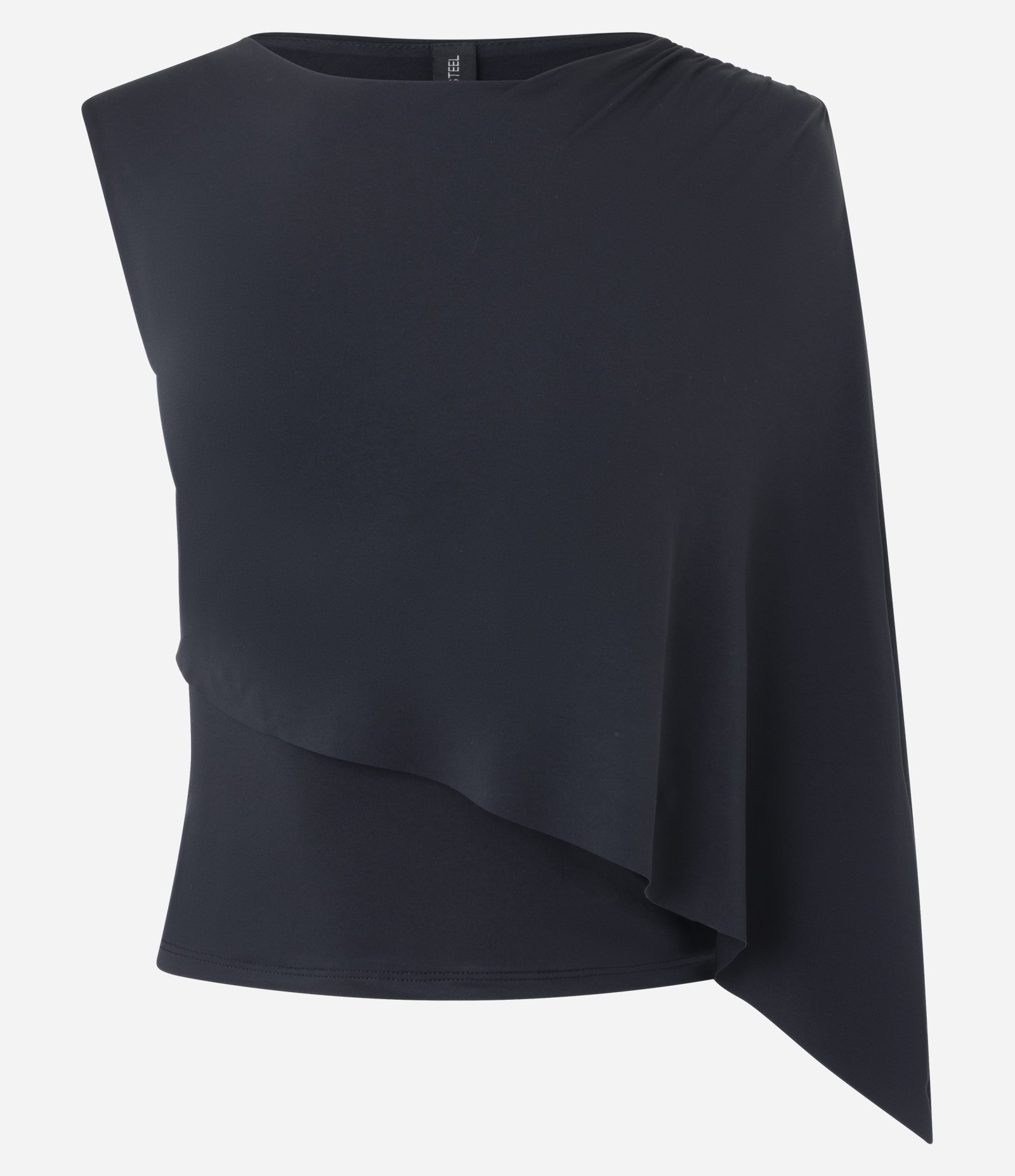 Blusa Ombro Único em Jersey com Camada Assimétrica Preto 1