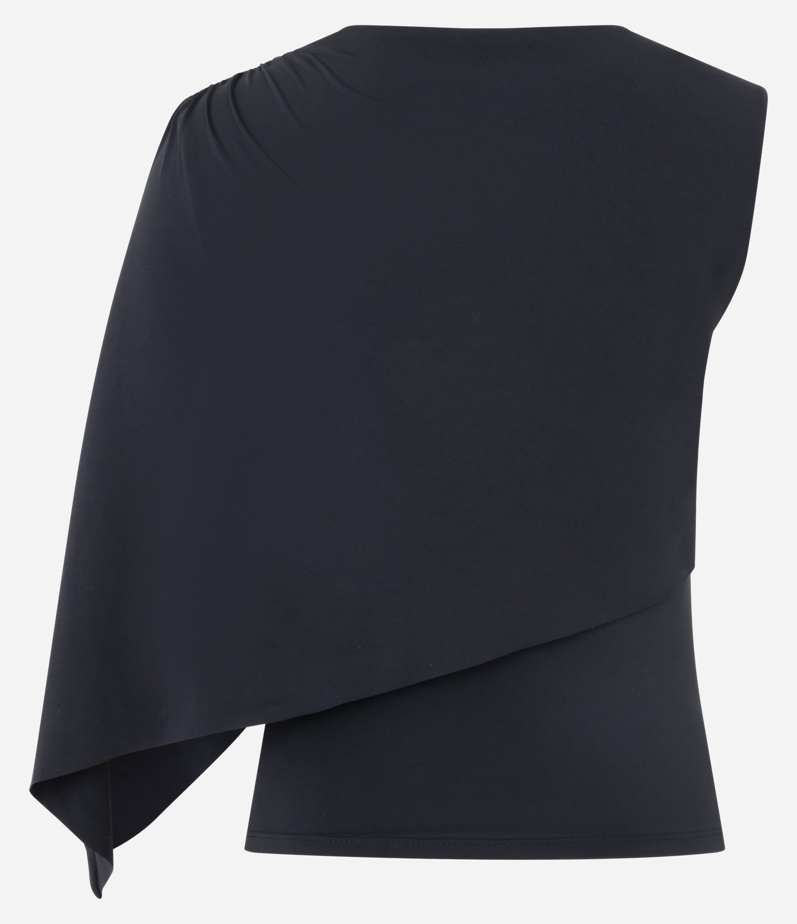 Blusa Ombro Único em Jersey com Camada Assimétrica Preto 2