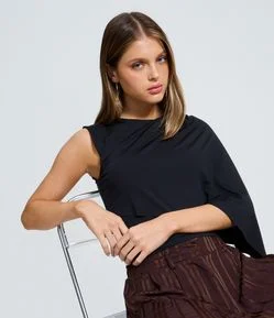 Blusa Ombro Único em Jersey com Camada Assimétrica