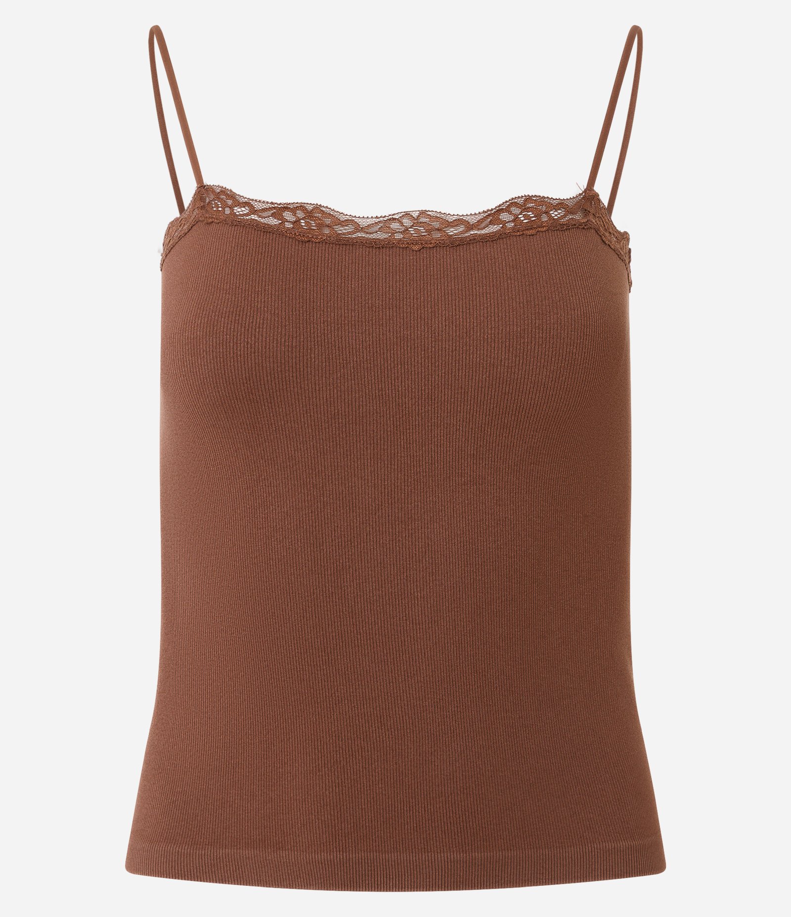 Camisete Sem Bojo em Poliamida Seamless com Rendinha Marrom 6
