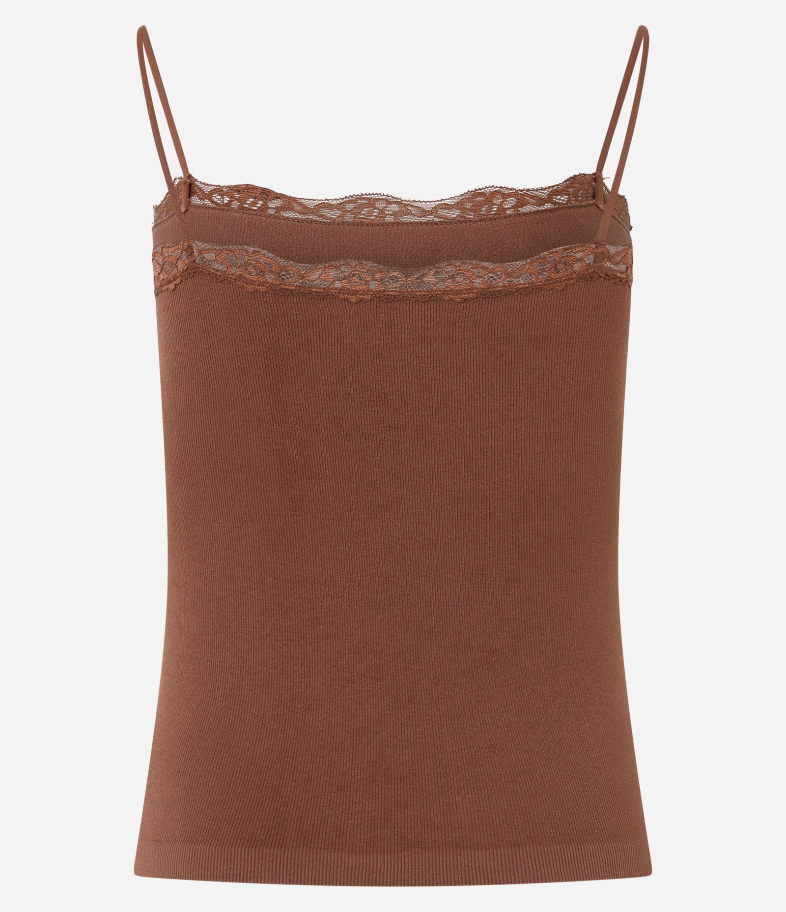 Camisete Sem Bojo em Poliamida Seamless com Rendinha Marrom 8