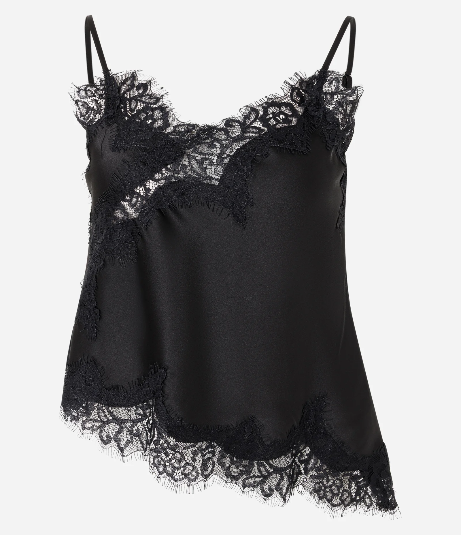 Blusa de Cetim com Renda Assimétrica Preto 1