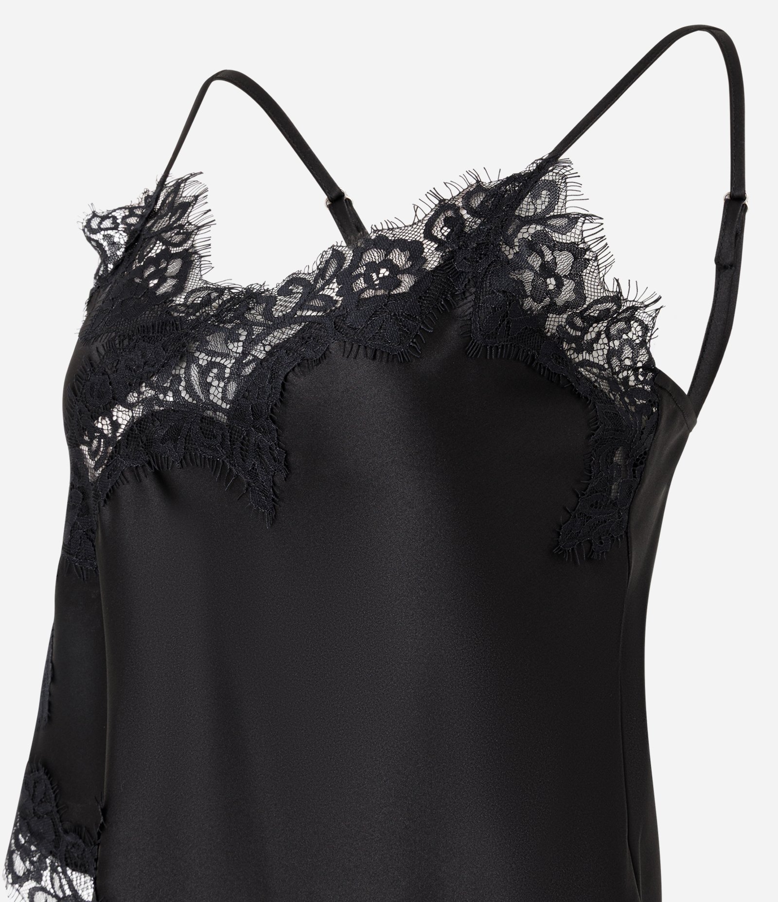 Blusa de Cetim com Renda Assimétrica Preto 2