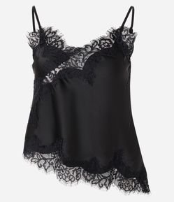 Blusa de Cetim com Renda Assimétrica
