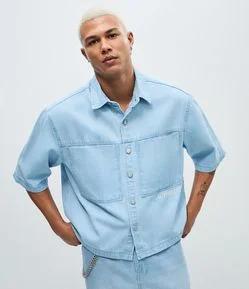 Camisa Jeans Overboxy Manga Curta