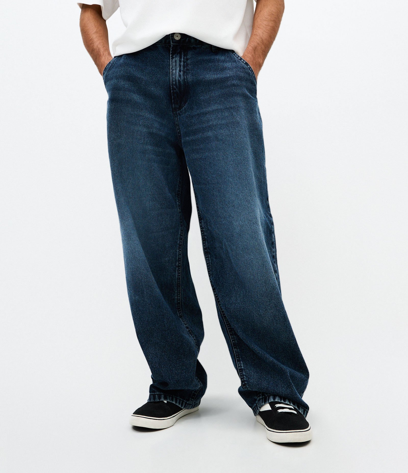 Calça Super Baggy em Jeans Marmorizada Azul 3