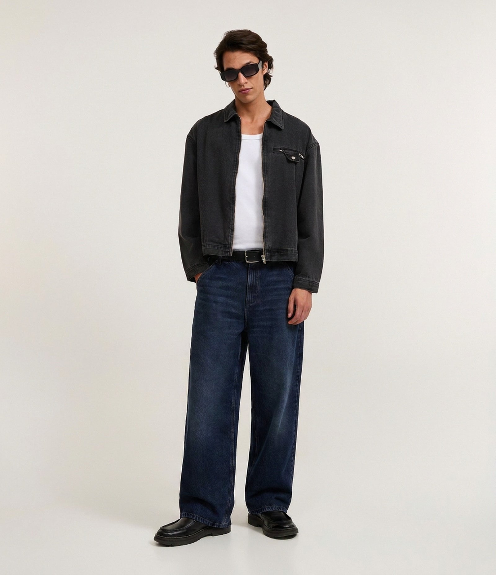 Calça Super Baggy em Jeans Marmorizada Azul 1