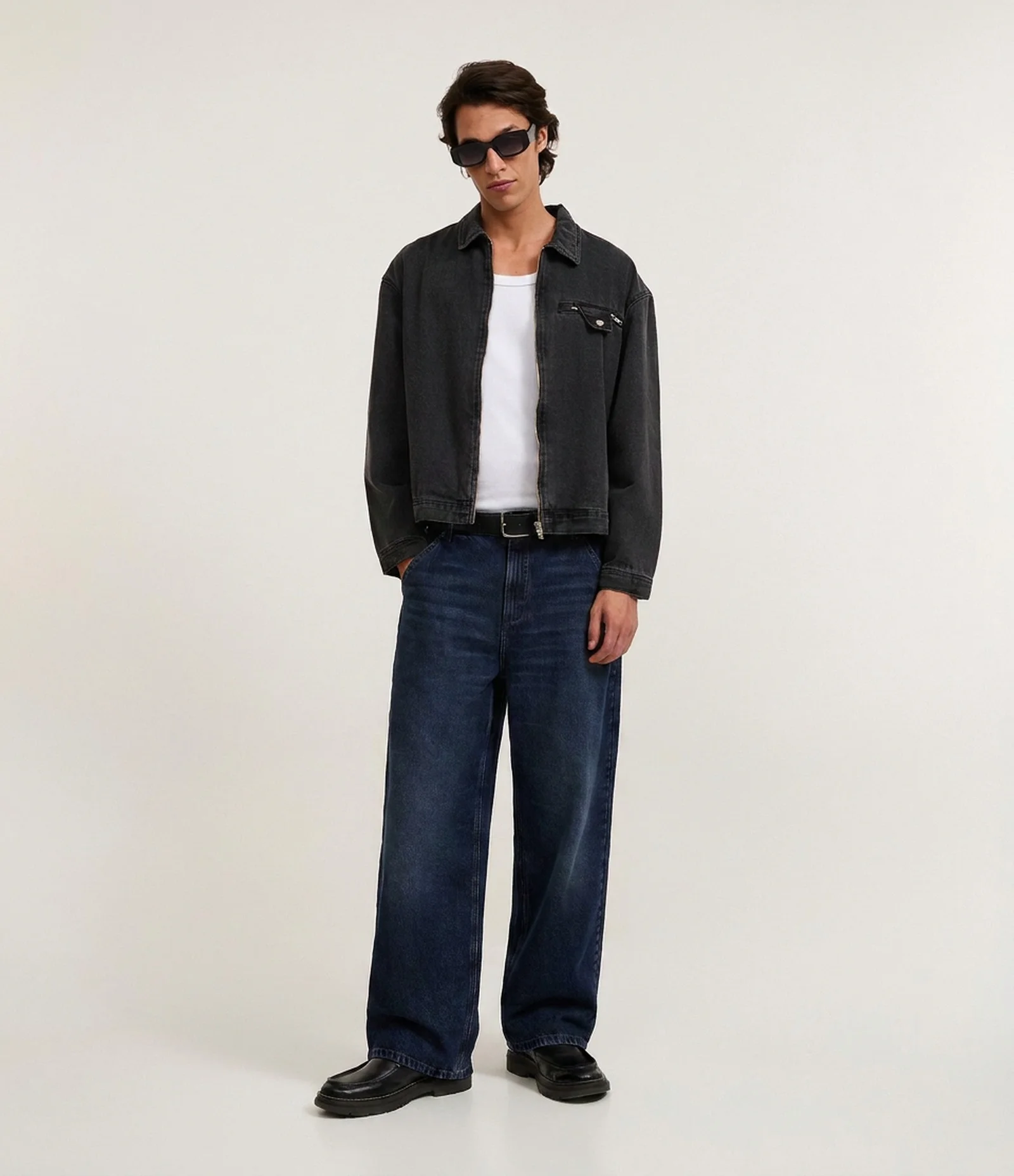 Calça Super Baggy em Jeans Marmorizada Azul 1