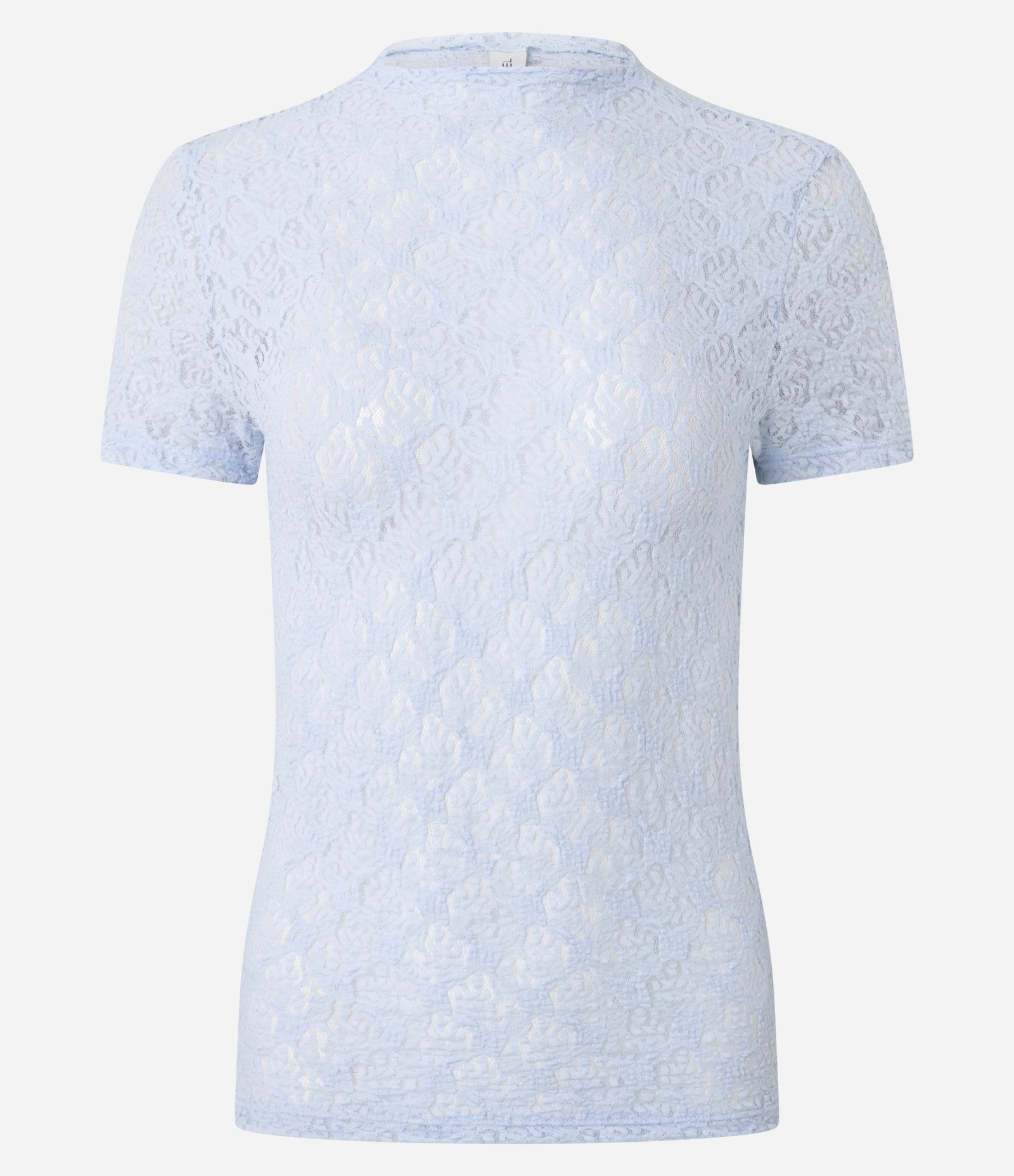 Blusa Manga Curta em Renda com Textura Floral Azul 1