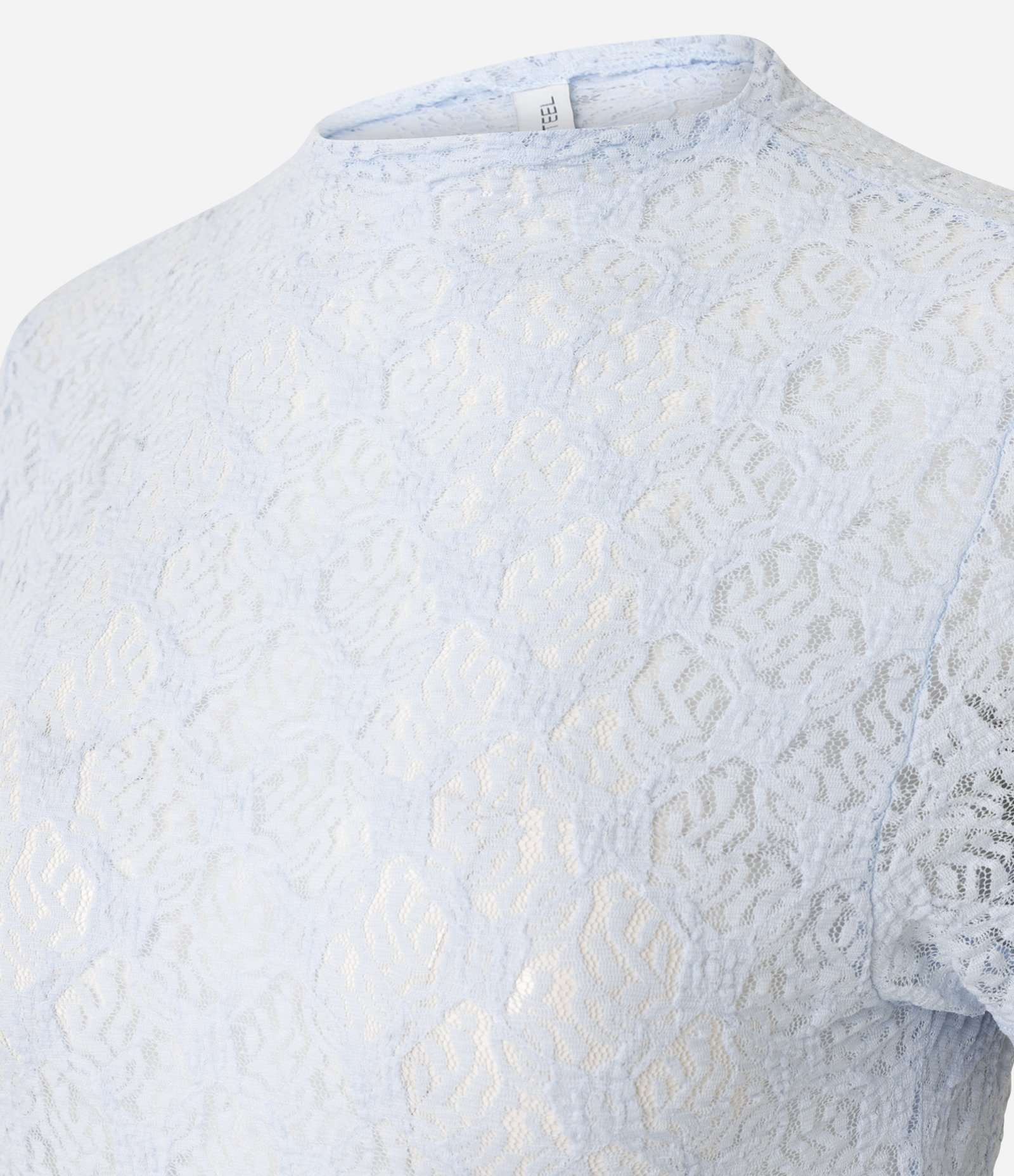 Blusa Manga Curta em Renda com Textura Floral Azul 2