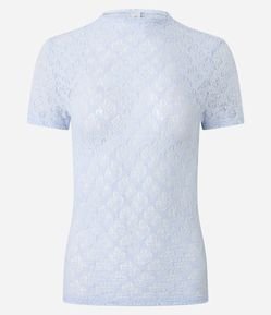 Blusa Manga Curta em Renda com Textura Floral