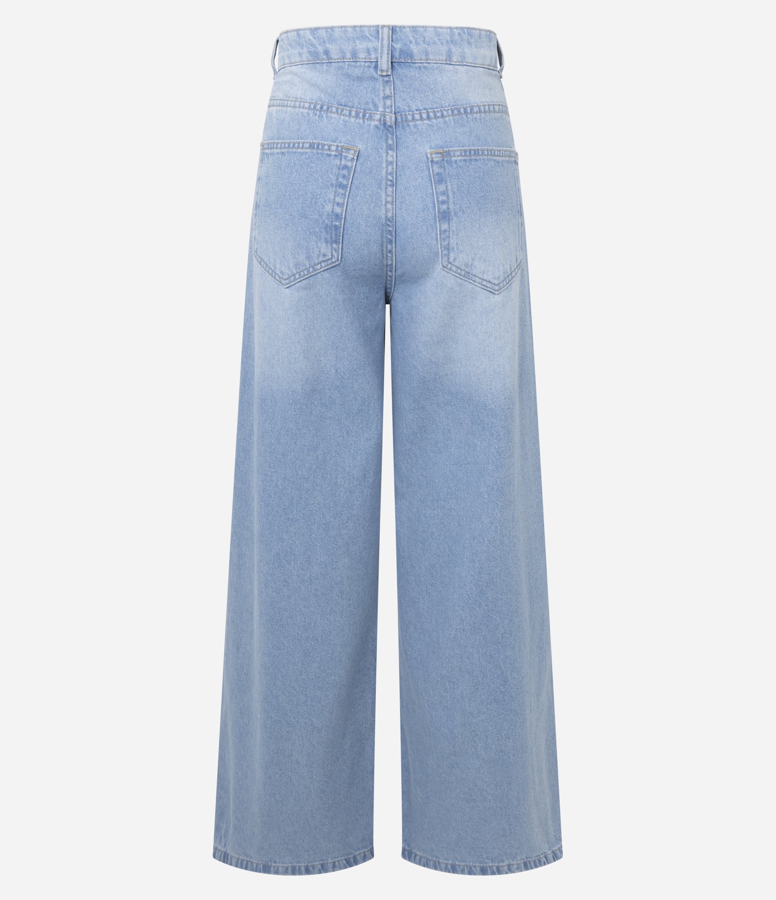 Calça Wide Leg em Jeans com Cintura Alta e Plissado Lateral Azul 6