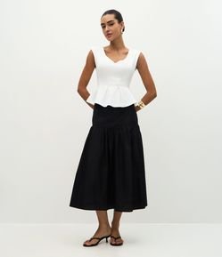 Saia New Midi Volumosa em Tricoline com Pala