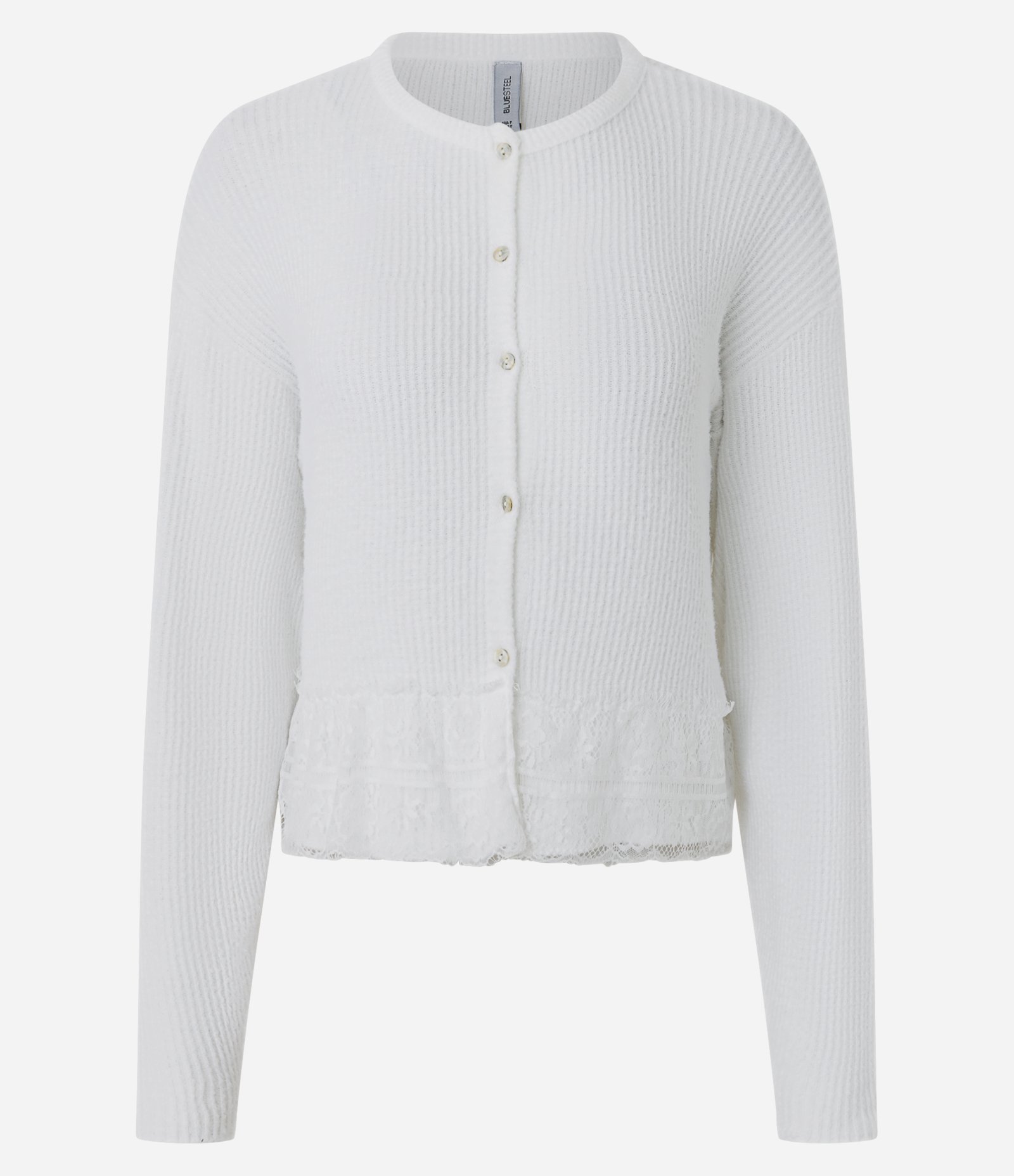 Casaco Cardigan em Tricô com Botões e Detalhe de Barra Rendada Branco 5